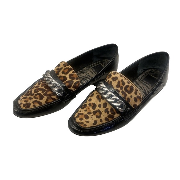 Dolce Vita Shoes - Dolce Vita Womens Leopard Calf Hair Patent Leather Chain Link Loafers Black Sz 7